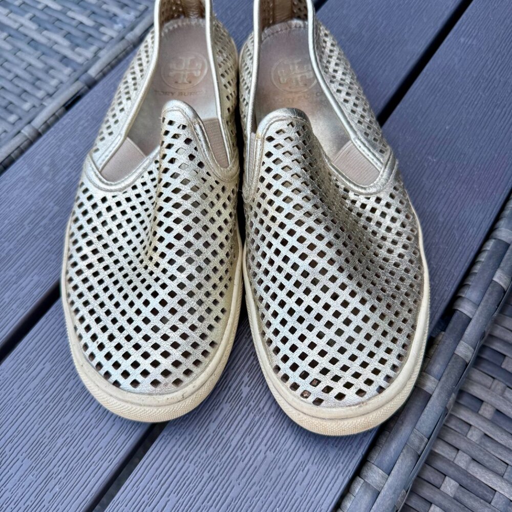 Tory Burch Jesse Metallic Perforated Slip-On-Size 7